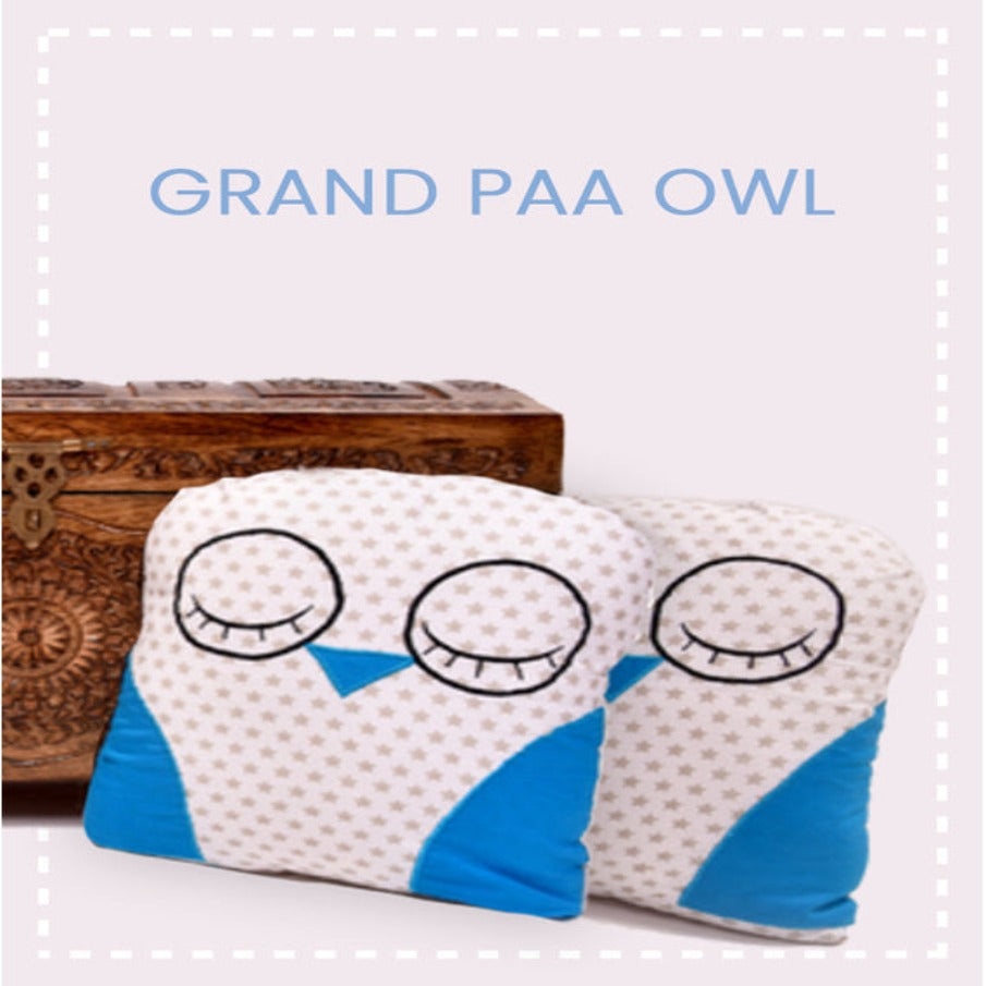 Grand paa Owl Cushion for babies| Baby Pillow with 100% Cotton| Set of 1| Cushion for Cots & Cribs| By Cozy Cribs